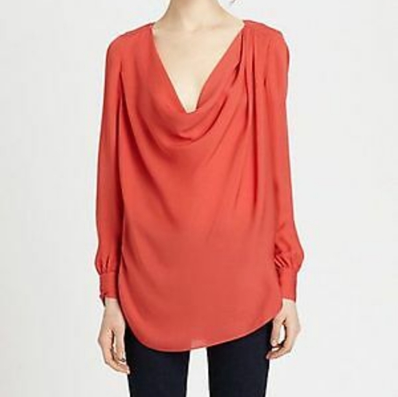 Haute Hippie Asymmetric Cowl Neck Long Sleeve Silk Blouse Size Small - Picture 3 of 12